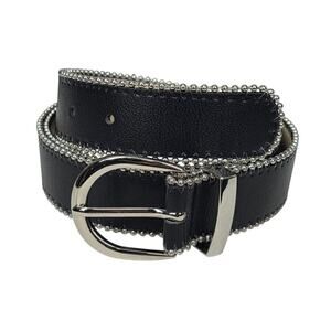 STEVE MADDEN NYC WOMEN'S 1" BLACK BELT WITH METAL BEAD EDGE DETAIL – SIZE XL
